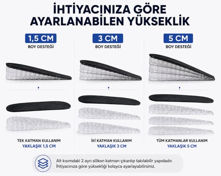 Boy Uzatan Ortopedik Silikon Tabanlık