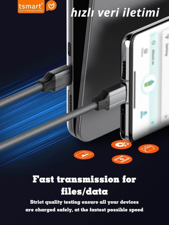 tsmart 65W Süper Hızlı type C to type C şarj kablosu TS-C160