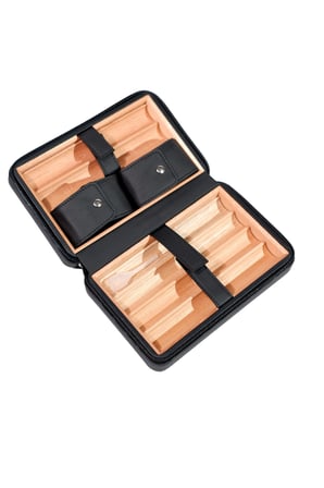 Cohiba Çakmak Kesicili Siyah Çizgili Deri Puro Taşıma Çantası - Seyahat Humidoru - TR8834