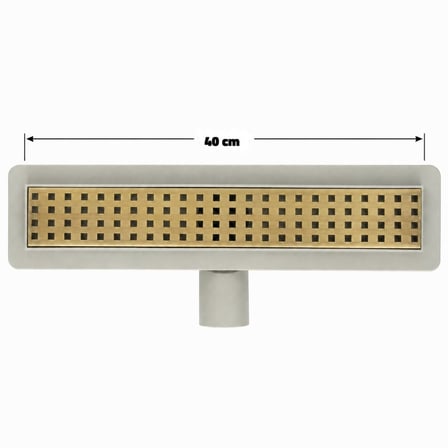 40 cm Antik Sarı Eskitme Lineer 304 Paslanmaz Çelik Kaplamalı Duş Kanalı Izgara Yer Süzgeci Kare Delikli Koku Önleyici