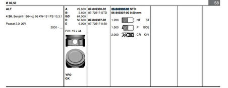 Vag Motor Segmanı Takım (1 Pistonluk) / (82,50mm Std) Passat Audı A4 A6 Alt 2,0 20v 131ps 00>08 - Goetze 68493000g