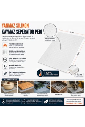 Yanmaz Silikon Kaymaz Seperatör Pedi 29x19 Cm 300 Derece Isıya Dayanıklı Çok Amaçlı Mat