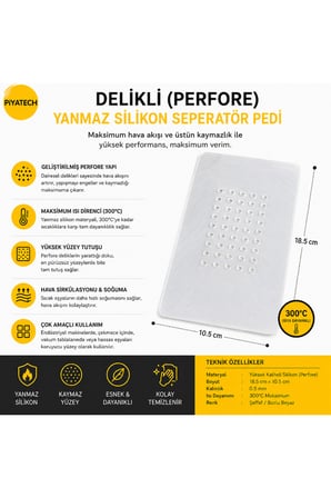 Yanmaz Silikon Delikli Kaymaz Seperatör Pedi 18.5x10.5 Cm 300 Derece Isıya Dayanıklı Çok Amaçlı Mat