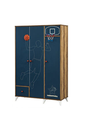 Basketbol Genç Odası - 3 Kapılı Dolap, Karyola, Komodin, Masa
