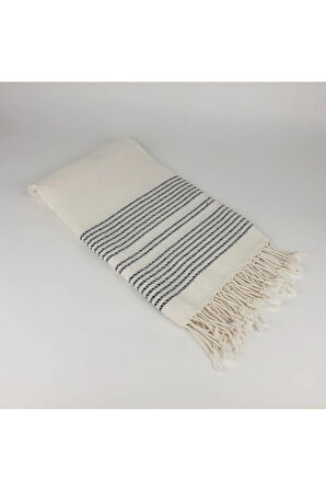 Stripe Peştemal %65 Pamuk %35 Bambu 95x180cm Ekru-siyah Banyo Havlusu, Plaj Havlusu