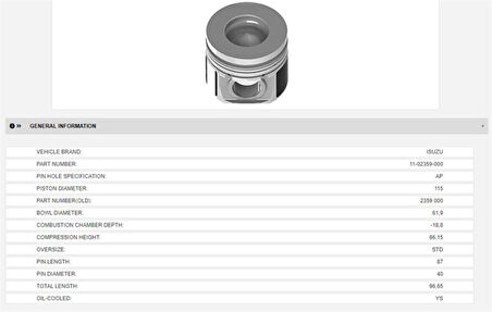 İsuzu Ticarı Piston (segmansız) İsuzu 4hk1 Tc Nqr Npr75 Novo Turkuaz Euro3 Euro4 Euro5 Euro6 - Yenmak 11-02359-000
