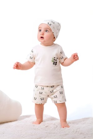 %100 Organik Pamuk Panda Şortlu Takım