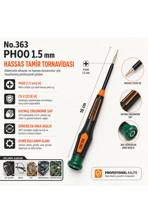 No.363 Ph00 1.5 Mm Hassas Yıldız Uçlu Cep Telefonu Ve Gözlük Tamir Tornavidası 16 Cm