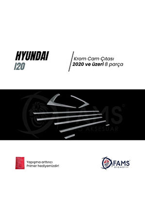 Hyundai I20 Uyumlu Krom Cam Çıtası 8 Prç. 2020 Ve Üzeri Paslanmaz Çelik