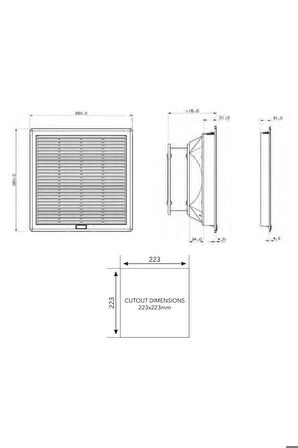 650 M3/h 260x260x111 Mm Ip54 Filtreli Fan