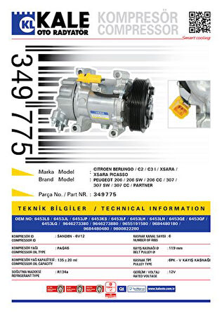 Psa Klima Kompresoru Berlingo C2 C3 I Xsara 206 206 Sw 206 CC - Kale 349775