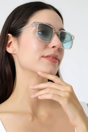 Kadın Aksesuarlı Kare Şeffaf  UV400 Güneş Gözlüğü 23043 c1