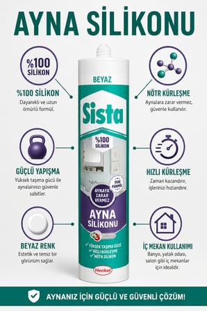 Ayna Silikonu Beyaz %100 Silikon Nötr Kürleşmeli Güçlü Yapıştırıcı Aynalara Zarar Vermeyen Silikon