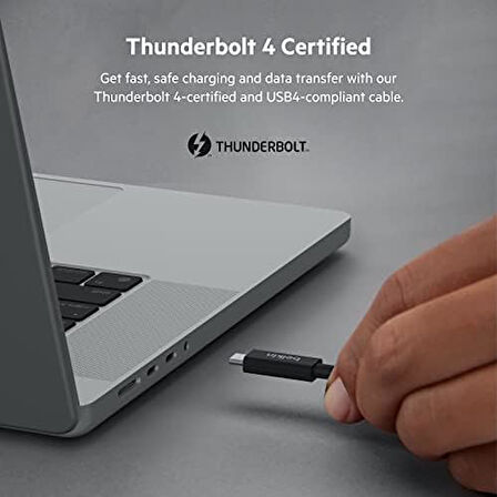 Menashop MetraShop Active Thunderbolt 4 Kablo (2M 6.6FT), 100W Güç Dağıtımı PD Etkinleştirilmiş USB Tip C Bağlantısı, USB 4 Uyumlu ve Daha Fazlasıyla Uyumlu, Siyah