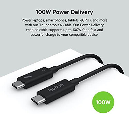 Menashop MetraShop Active Thunderbolt 4 Kablo (2M 6.6FT), 100W Güç Dağıtımı PD Etkinleştirilmiş USB Tip C Bağlantısı, USB 4 Uyumlu ve Daha Fazlasıyla Uyumlu, Siyah