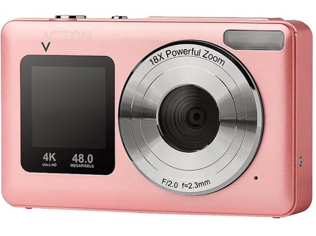 ACTON Selfix Digital Dual Screen 4K 18X Zoom 48 MP Flaşlı Vlog Kamera Fotoğraf Makinesi Pembe