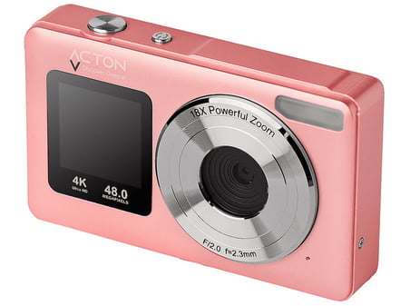 ACTON Selfix Digital Dual Screen 4K 18X Zoom 48 MP Flaşlı Vlog Kamera Fotoğraf Makinesi Pembe