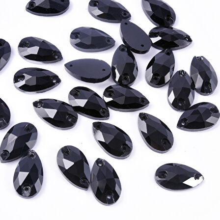 Gymo Premium Delikli Dikme Kristal Taş Teardrop 10.5*18mm P02 Black (28 Ad)