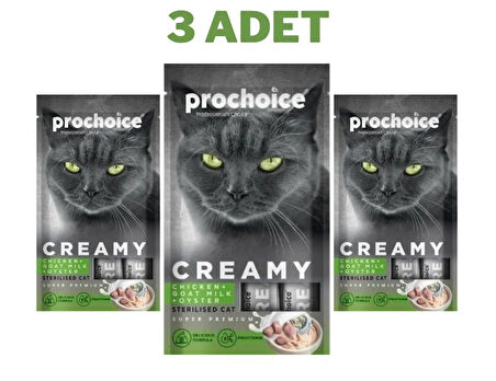 ProChoice Creamy Tavuk & Keçi Sütü ve İstiridyeli Krem Kedi Ödülü 4x15 Gr 3 Adet