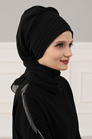 Çapraz Dikim Fularlı Tasarım Şifon Hazır Türban,HT-48