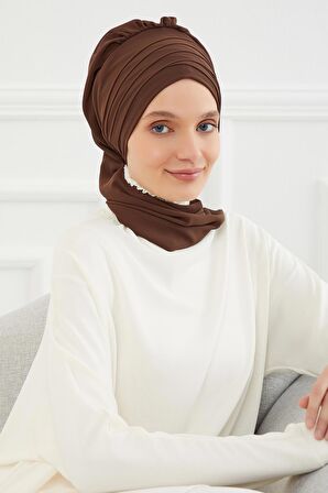 Çapraz Dikim Fularlı Tasarım Şifon Hazır Türban,HT-48