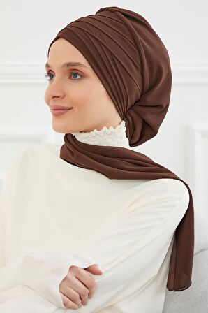 Çapraz Dikim Fularlı Tasarım Şifon Hazır Türban,HT-48