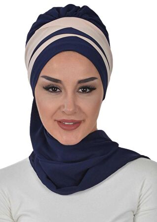 Çapraz Dikim Çift Renkli Fularlı Şifon Hazır Türban,HT-52,HT-52