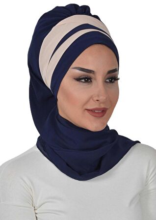 Çapraz Dikim Çift Renkli Fularlı Şifon Hazır Türban,HT-52,HT-52