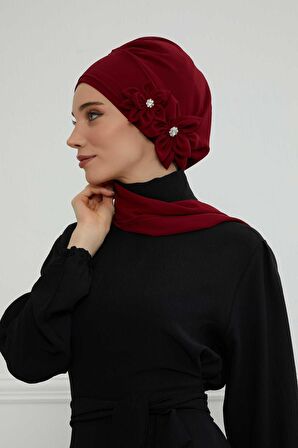 Taş Aksesuarlı Özel Tasarım Şifon Hazır Türban,HT-8