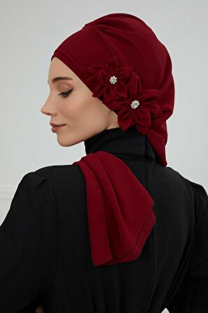 Taş Aksesuarlı Özel Tasarım Şifon Hazır Türban,HT-8