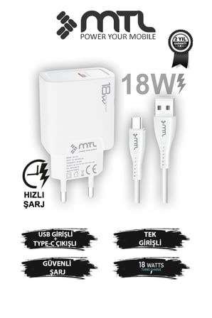 18W QC 3.0 Destekli Hızlı Şarj USB Adaptör + Type-C Usb Kablo Şarj Cihazı Seti MT1312