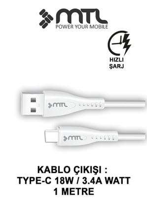 18W QC 3.0 Destekli Hızlı Şarj USB Adaptör + Type-C Usb Kablo Şarj Cihazı Seti MT1312