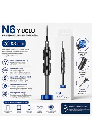 N6 Profesyonel Hassas Tamir Tornavidası Y Uçlu 0.6 Mm Telefon Ve Elektronik Onarım