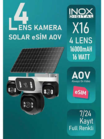 Inox İNOX-X16 4 Lens Solar Esim Aov 7/24 Kayıt Full Renkli