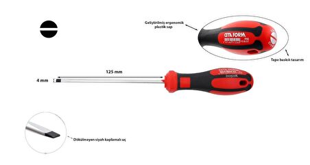 Ceta Form 4 x 125 mm Kabin Tipi Düz Tornavida F10-040-125