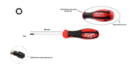 Ceta Form T10 x 80 mm Torx Tornavida F18-010-080