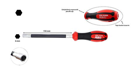 Ceta Form 6 mm Bükülebilir Süngülü Lokma Tornavida F21-060-150
