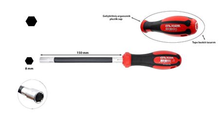 Ceta Form 8 mm Bükülebilir Süngülü Lokma Tornavida F21-080-150