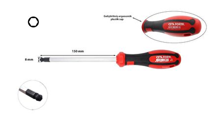 Ceta Form 8 mm Topbaşlı Allen Uçlu Tornavida F23-080-150