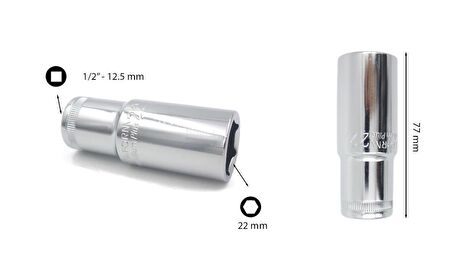 Ceta Form 22 mm 1/2” 6 Köşe Derin Lokma Anahtar C24-H22
