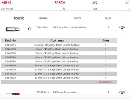 Ceta Form C04-10PH0 10 Parça 1/4” 6 Köşe Derin Lokma Takımı