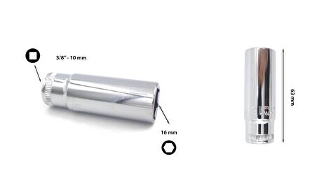 Ceta Form 16 mm 3/8” 6 Köşe Derin Lokma Anahtar C14-H16