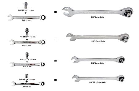 Ceta Form 8-19 mm Cırcırlı Kombine Anahtar Takımı 12 Parça B05-P12 