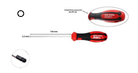 Ceta Form 2,5 mm Topbaşlı Allen Uçlu Tornavida F23-025-100