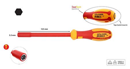 Ceta Form 5.5 mm 1000 Volt VDE İzoleli Düz Tornavida G07-055-125