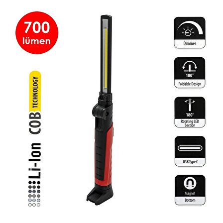 Ceta Form R10F Slim 1 Lumax Şarjlı Led Çalışma Lambası 700 Lümen