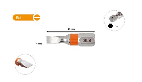 Ceta Form 4.0 x 25 mm Düz Bits Uç Renk Kodlu CB/611TC