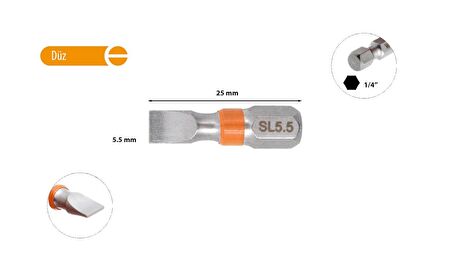 Ceta Form 5.5 x 25 mm Düz Bits Uç Renk Kodlu CB/612TC