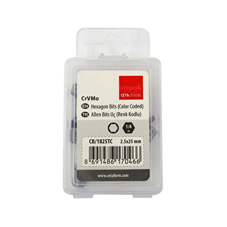 Ceta Form 2.5 x 25 mm Allen Bits Uç Renk Kodlu CB/1825TC