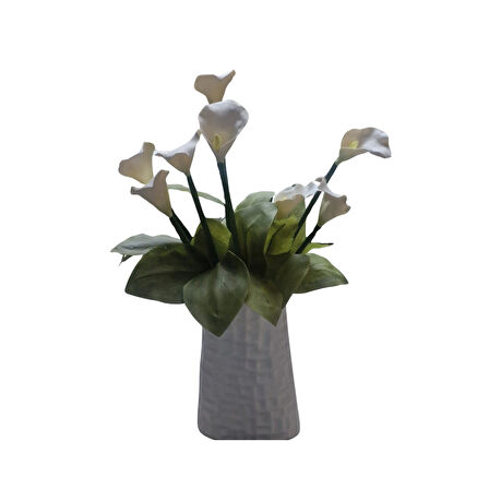 Soğuk Porselen Vazolu Gala Çiçeği 10 Adet Çiçek Vazo Dahil